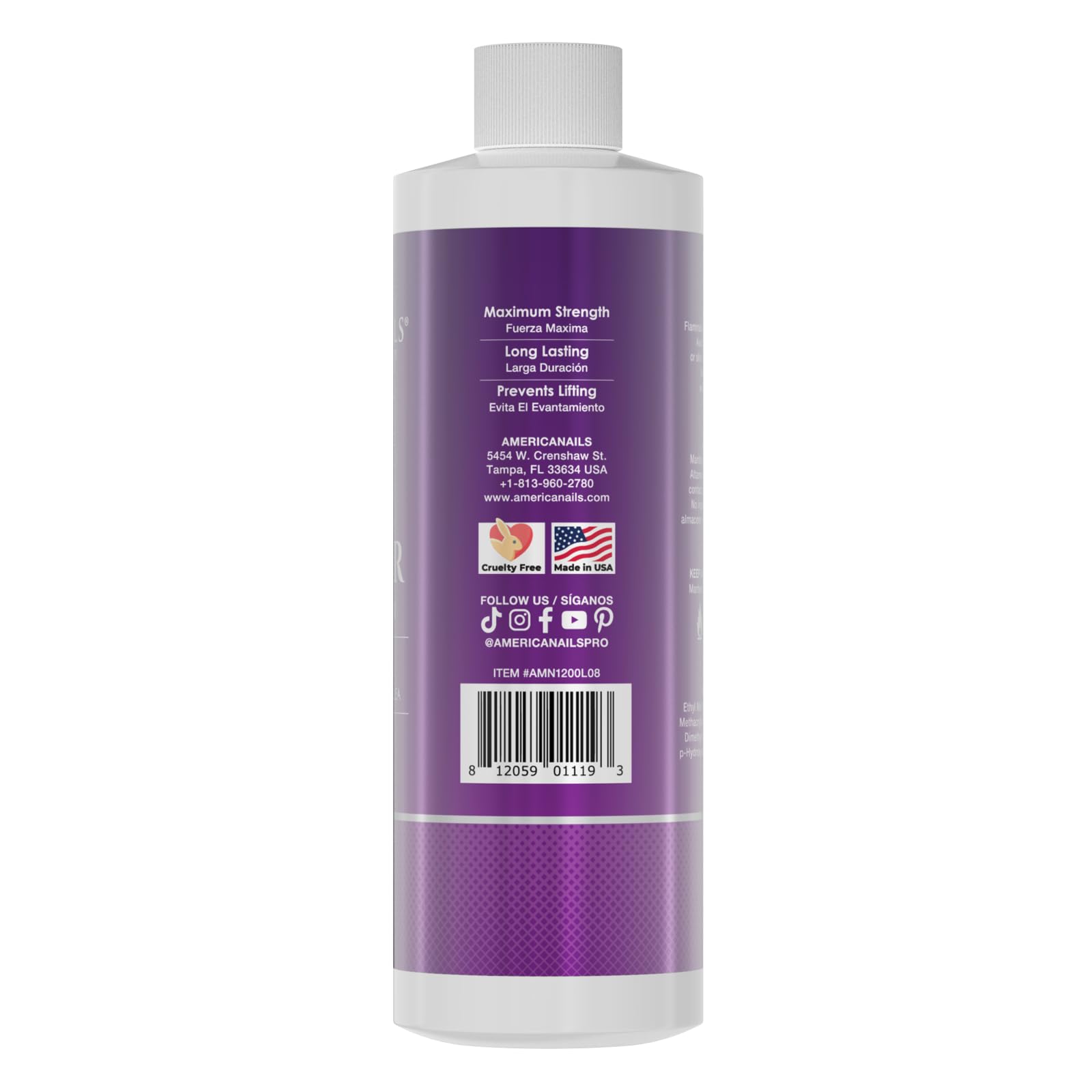 Americanails Nail Monomer Liquid - Maximum Adhesion for Acrylic Nails (8oz) - Unscented, MMA/Hema-Free, Made in USA