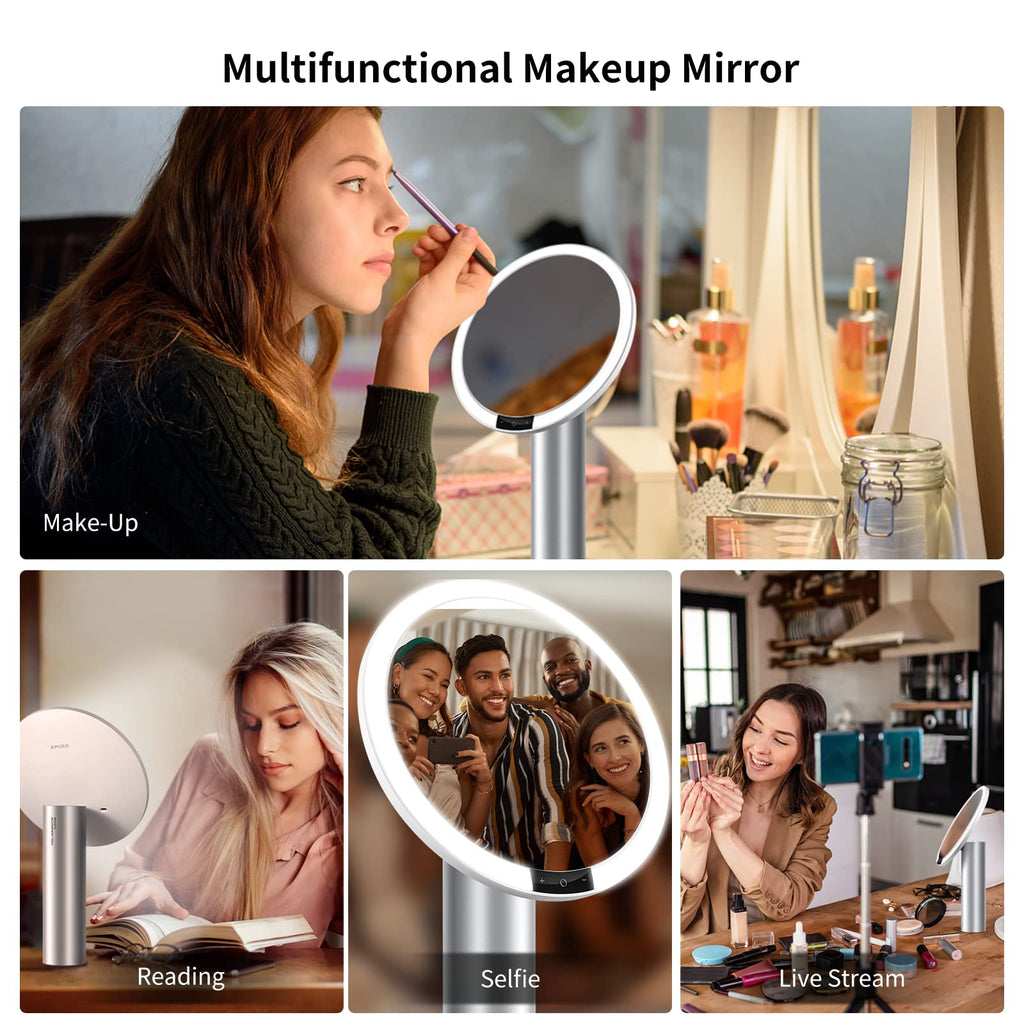 AMIRO 9-Inch Lighted Makeup Mirror with Smart Sensor and Touch Control