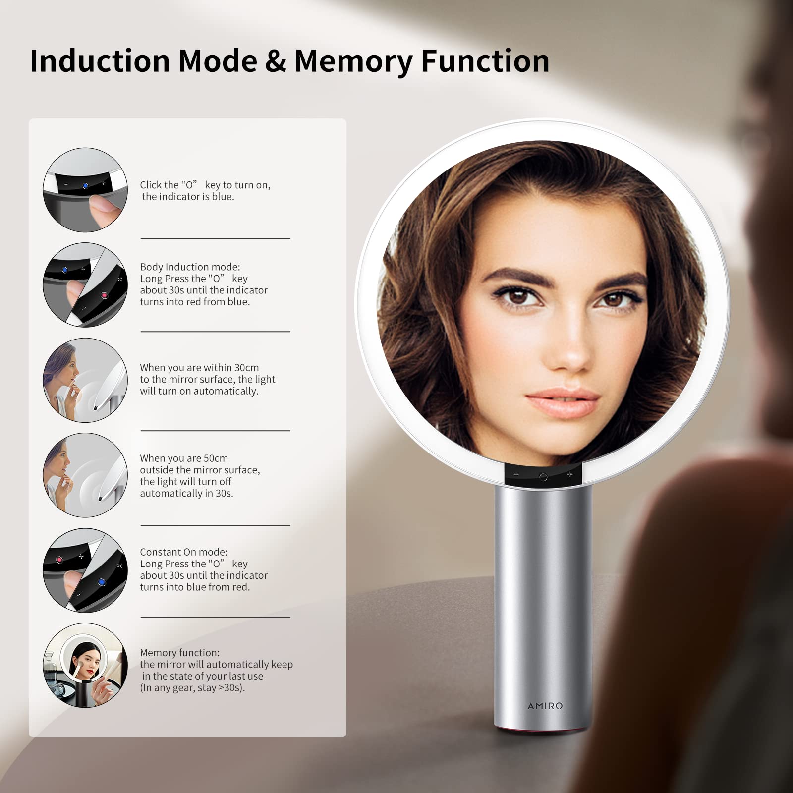 AMIRO 9-Inch Lighted Makeup Mirror with Smart Sensor and Touch Control