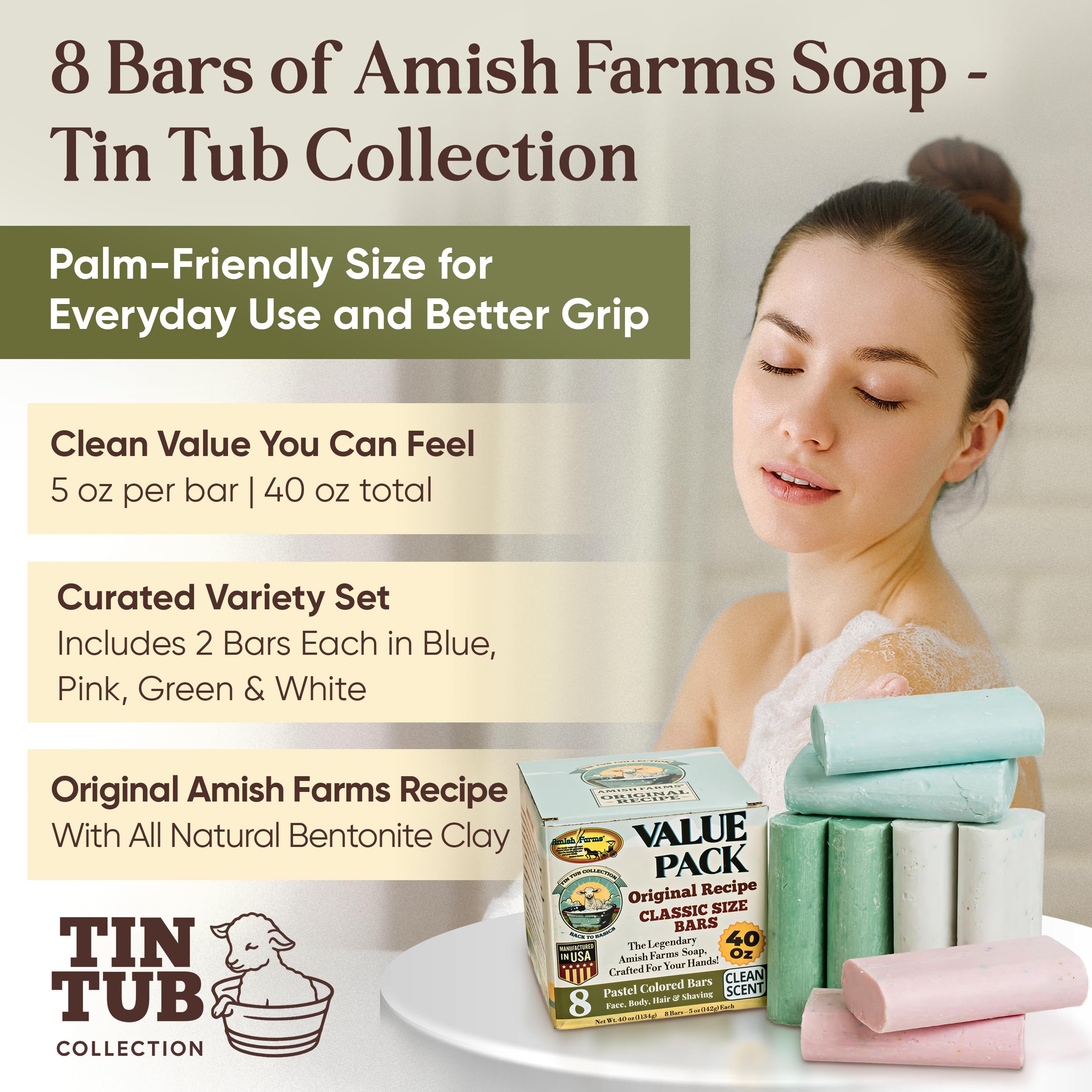 Amish Farms Soap Value Pack — 8 Easy-To-Grip Hydrating Bars | Cold-Process, USA Made for Sensitive Skin