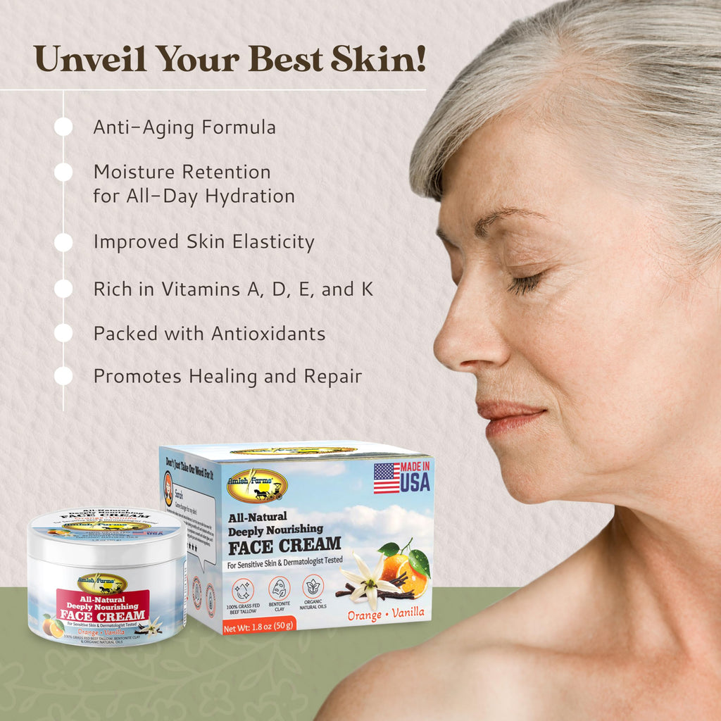 Amish Farms Tallow Face Cream – Handcrafted Grass-Fed Tallow Moisturizer (50g) with Orange & Vanilla