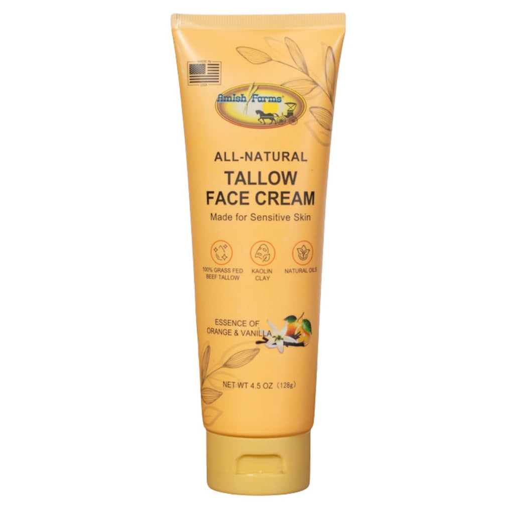 Amish Farms Tallow Face Moisturizer – Grass-Fed Beef Tallow Cream with Kaolin Clay, Orange & Vanilla (4.5 oz)