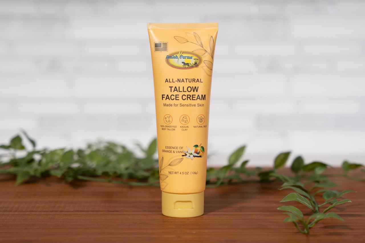 Amish Farms Tallow Face Moisturizer – Grass-Fed Beef Tallow Cream with Kaolin Clay, Orange & Vanilla (4.5 oz)