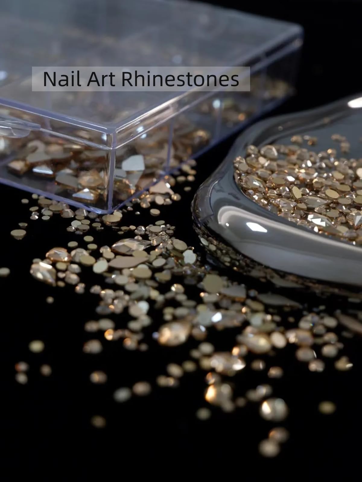 AMLAVIFISH Gold Nail Rhinestones Kit – 6080Pcs, 20 Shapes, Tweezers Included