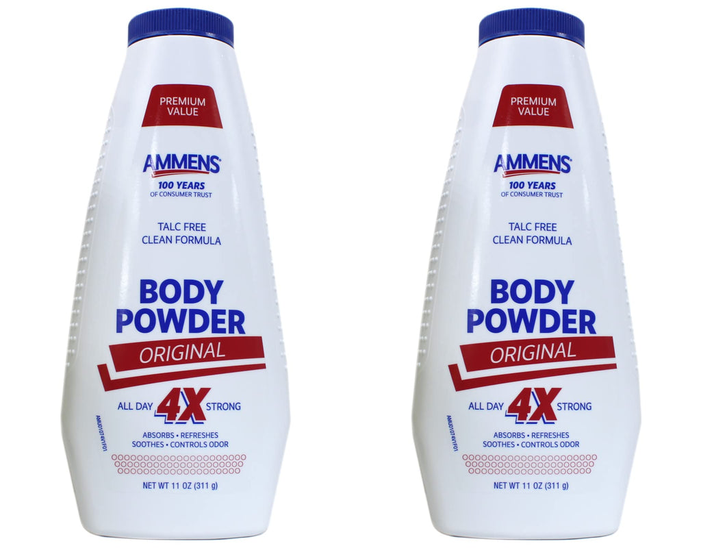 Ammens Body Powder Original – Talc-Free Clean Formula, 11 oz, Pack of 2 | All-Day 4X Protection