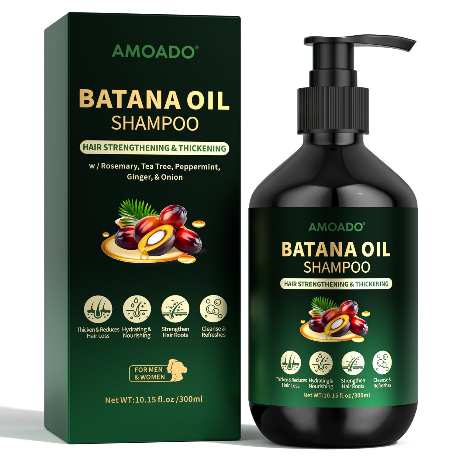 AMOADO Batana Oil Shampoo for Hair Growth & Thickening – Sulfate Free, Rosemary, Tea Tree & Mint, 10.15 fl oz