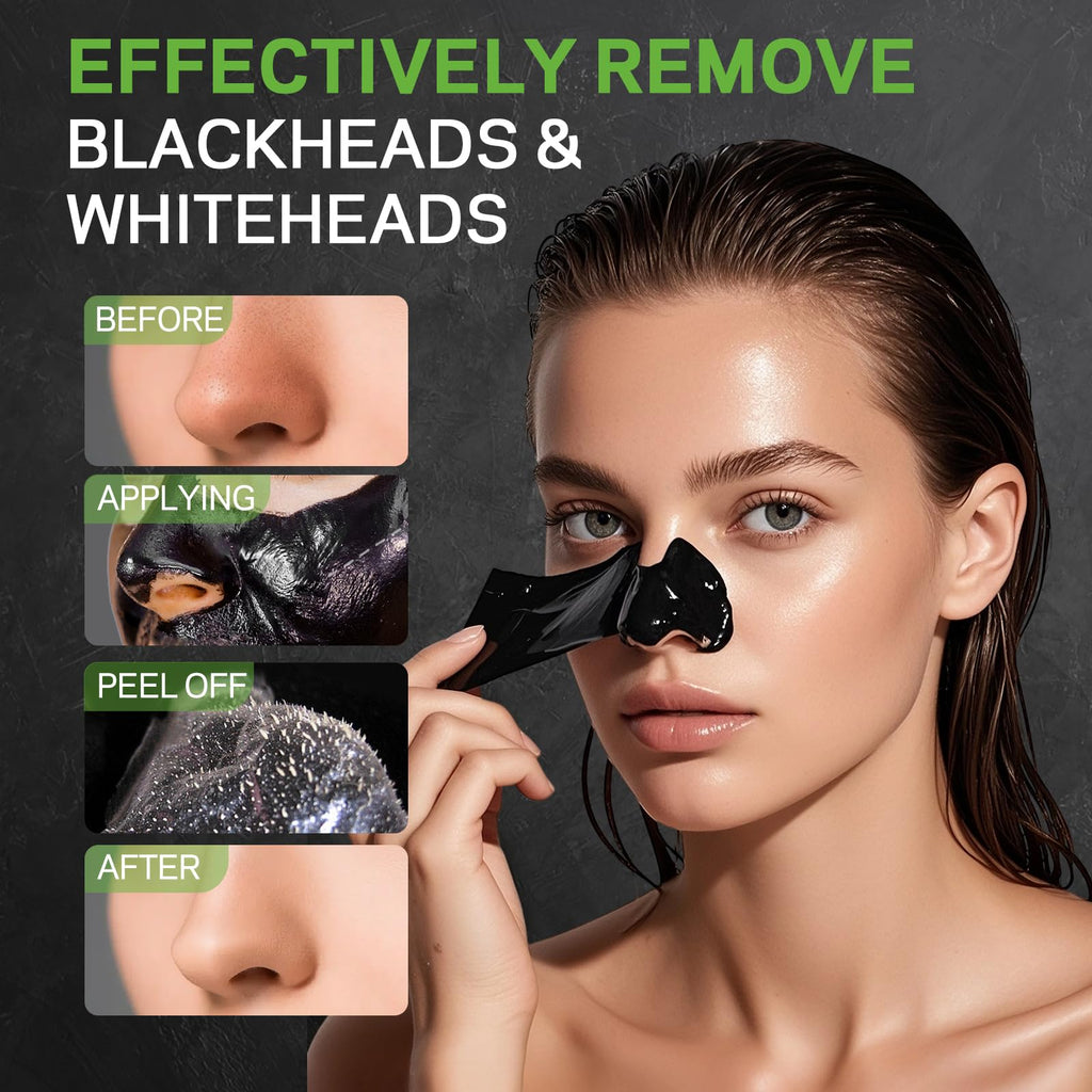AMOADO Blackhead Remover Mask with Charcoal Peel-Off | 100g Pore Refining Kit + Brush & Extractor