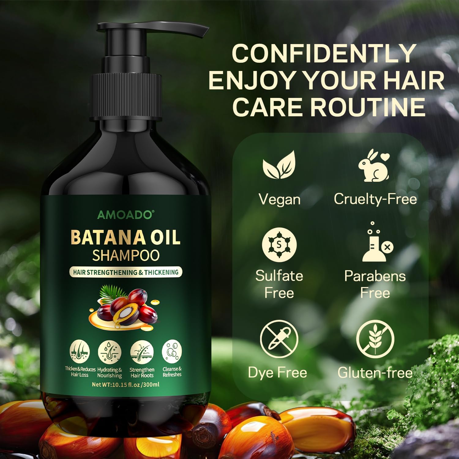 AMOADO Batana Oil Shampoo for Hair Growth & Thickening – Sulfate Free, Rosemary, Tea Tree & Mint, 10.15 fl oz