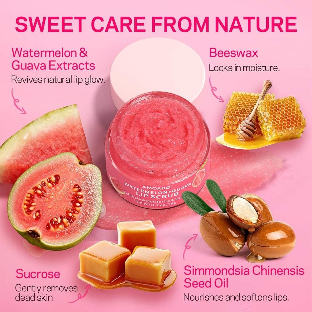 AMOADO Sugar Lip Scrub for Dark Lips – Watermelon & Guava, 1.2 oz