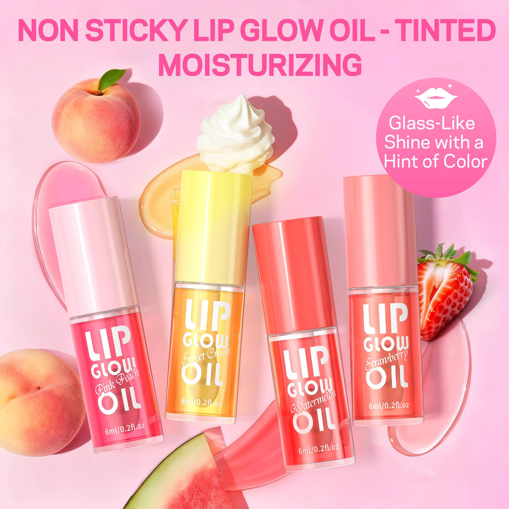 AMOADO Lip Oil Gift Set – Hydrating, Non-Sticky Glossy Tint in 4 Fruity Shades
