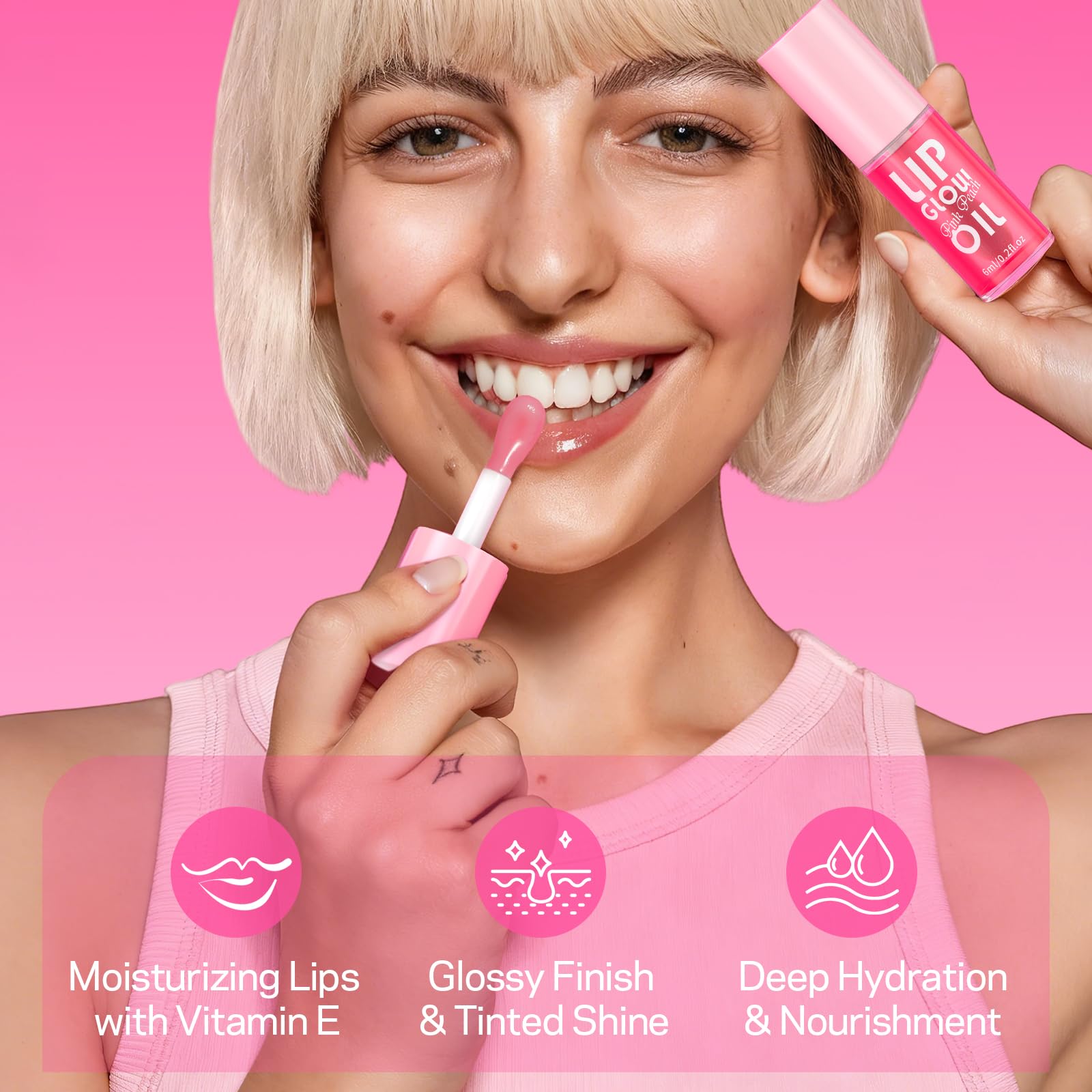 AMOADO Lip Oil Gift Set – Hydrating, Non-Sticky Glossy Tint in 4 Fruity Shades