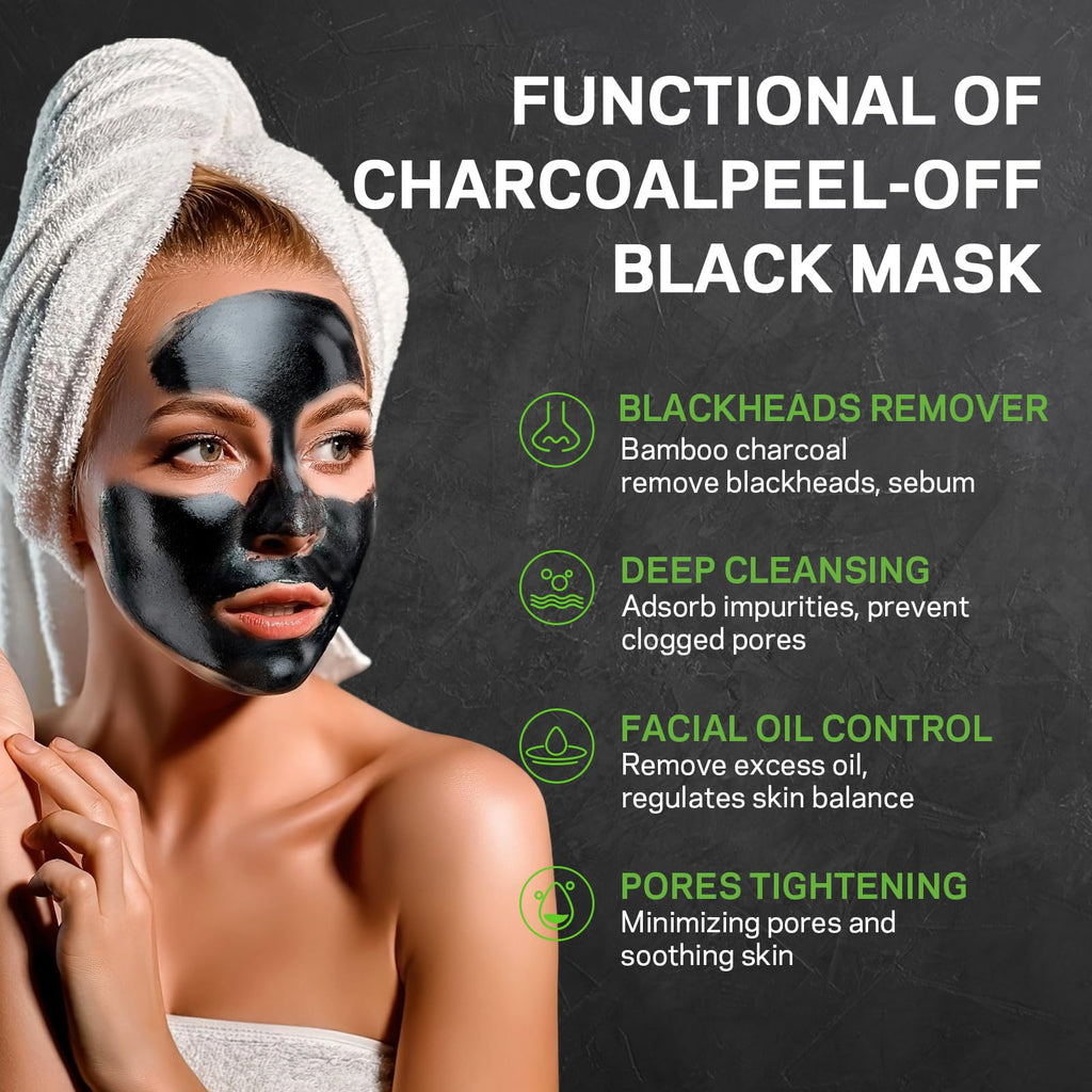 AMOADO Blackhead Remover Mask with Charcoal Peel-Off | 100g Pore Refining Kit + Brush & Extractor