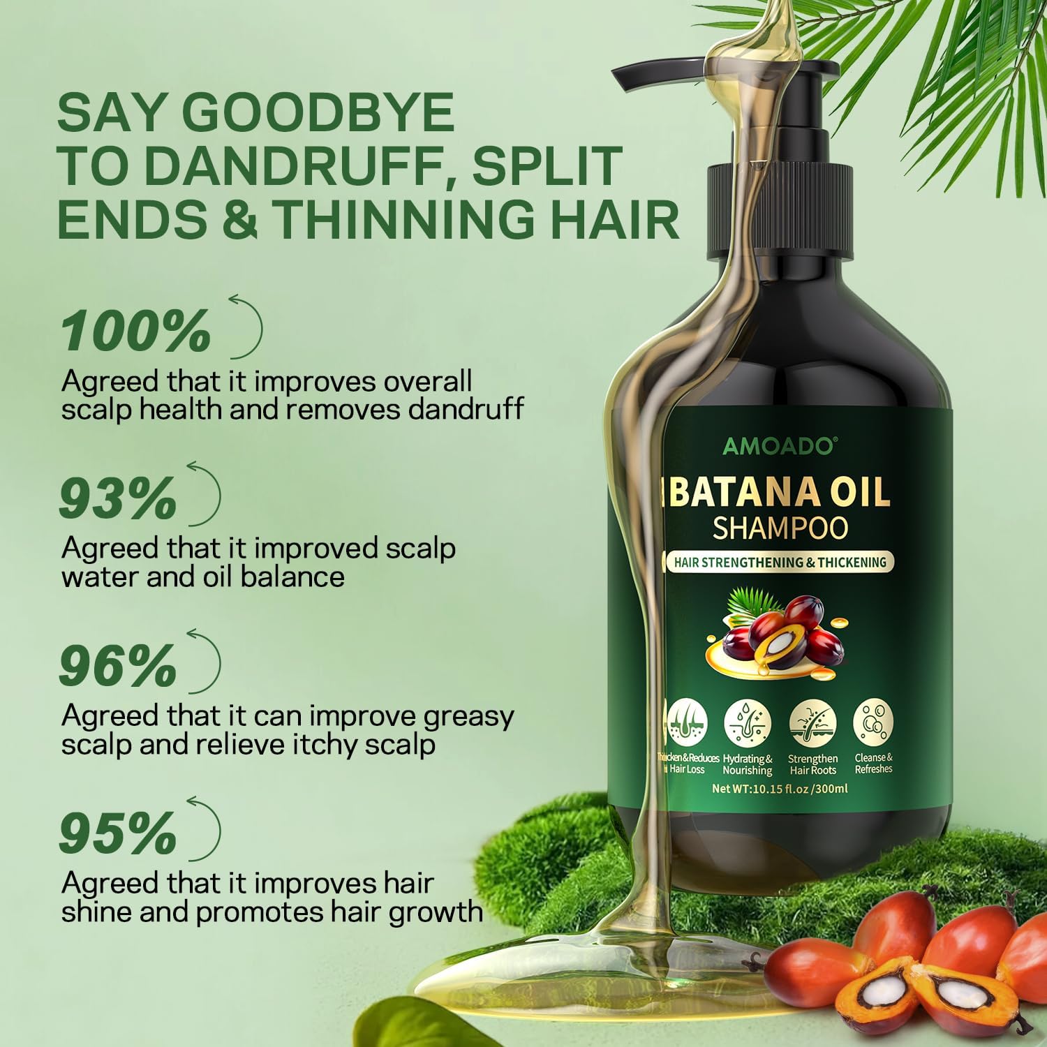 AMOADO Batana Oil Shampoo for Hair Growth & Thickening – Sulfate Free, Rosemary, Tea Tree & Mint, 10.15 fl oz