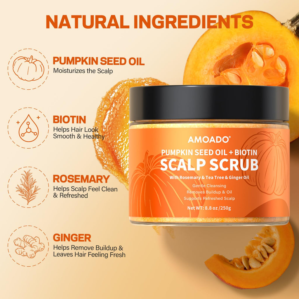 AMOADO Scalp Scrub – Pumpkin Seed Oil, Biotin & Rosemary for Gentle Exfoliation
