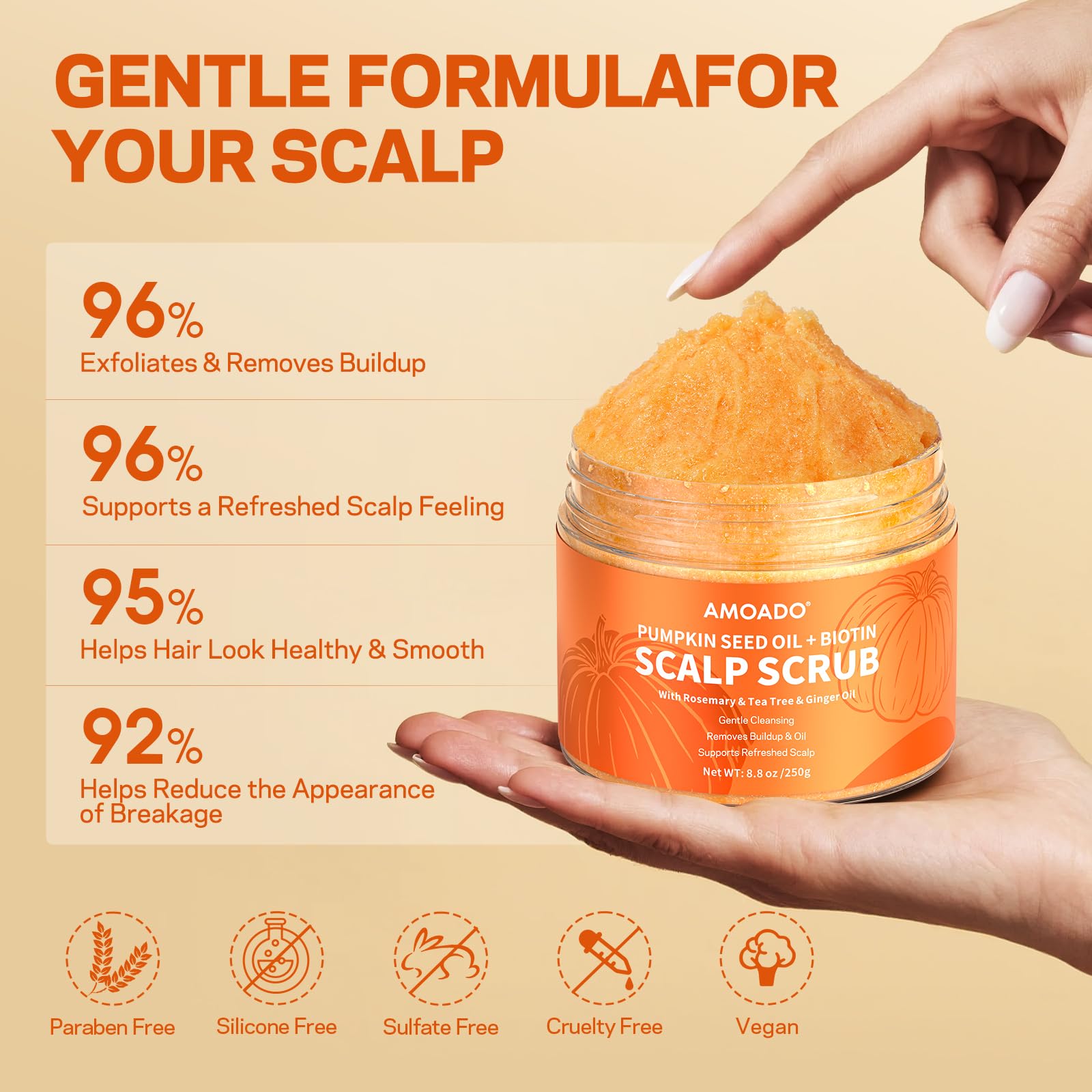 AMOADO Scalp Scrub – Pumpkin Seed Oil, Biotin & Rosemary for Gentle Exfoliation
