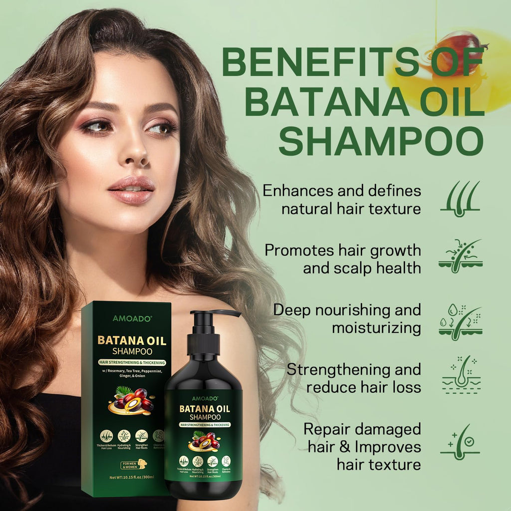 AMOADO Batana Oil Shampoo for Hair Growth & Thickening – Sulfate Free, Rosemary, Tea Tree & Mint, 10.15 fl oz
