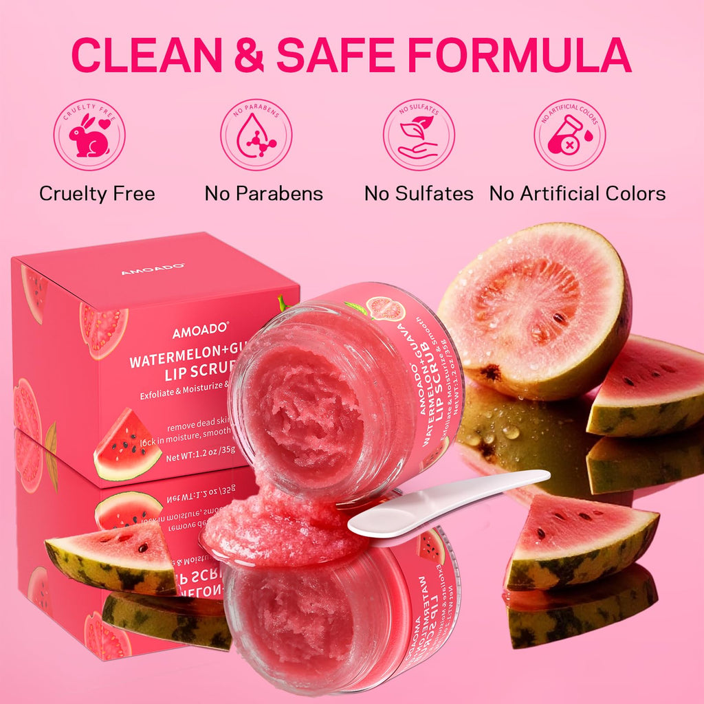 AMOADO Sugar Lip Scrub for Dark Lips – Watermelon & Guava, 1.2 oz