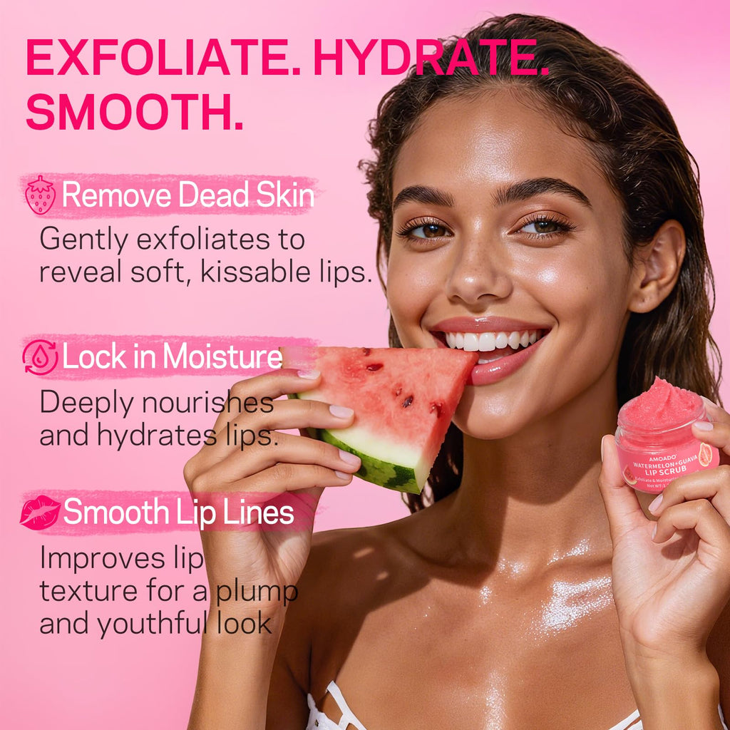 AMOADO Sugar Lip Scrub for Dark Lips – Watermelon & Guava, 1.2 oz