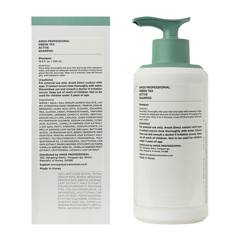 AMOS PROFESSIONAL Green Tea Active Shampoo – Anti-Aging for Fine, Thinning Hair | Scalp Protection & Volumizing, 16.9 oz