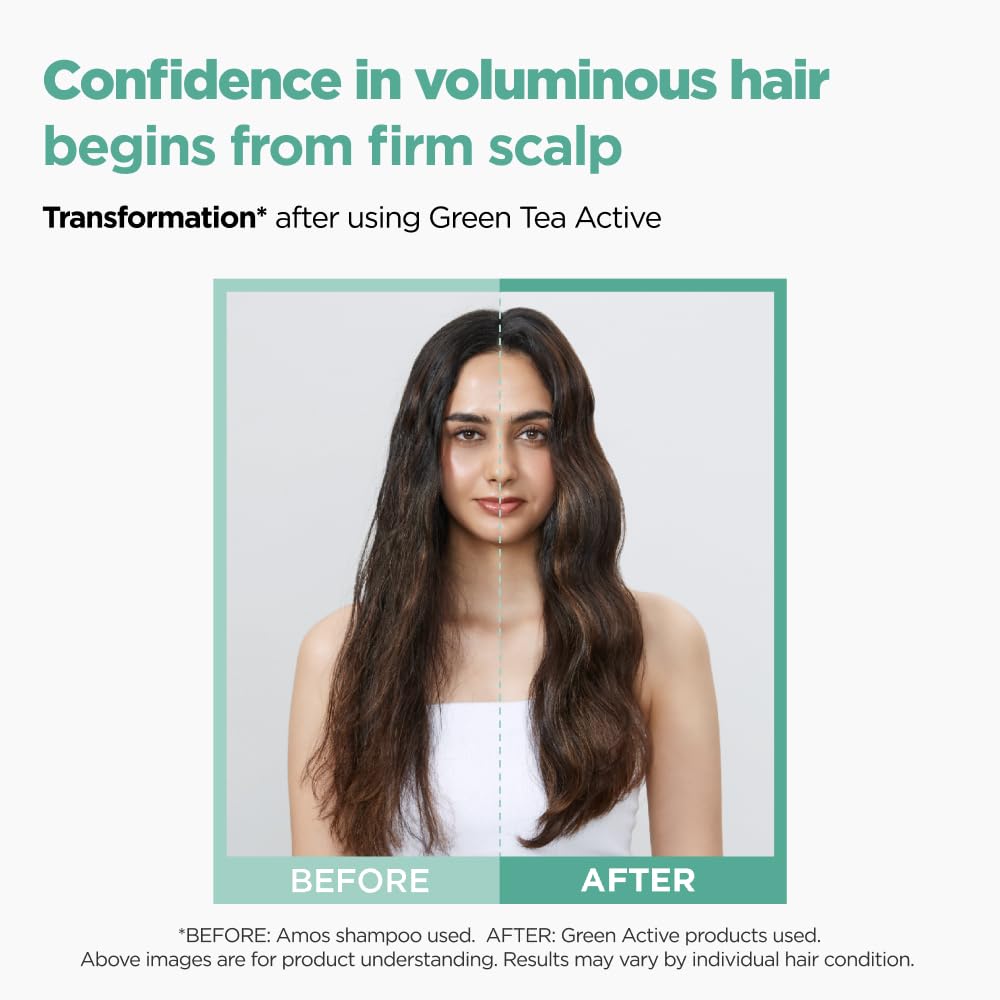 AMOS PROFESSIONAL Green Tea Active Shampoo – Anti-Aging for Fine, Thinning Hair | Scalp Protection & Volumizing, 16.9 oz