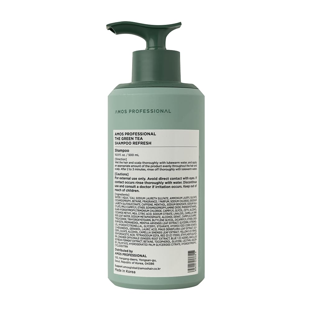AMOS PROFESSIONAL Green Tea Shampoo Refresh for Thinning Hair | Korean No.1 Salon Brand for Oily Scalp, Deep Cleanse & Volume – 16.9 fl oz
