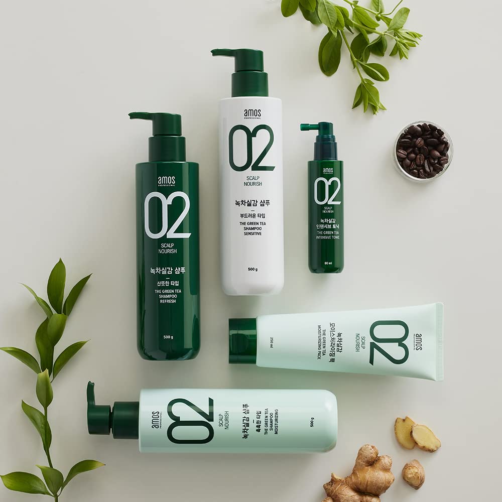 AMOS PROFESSIONAL The Green Tea Shampoo Refresh for Oily Scalp – 17.6oz (500g) | Silicone-Free Hair Growth Shampoo