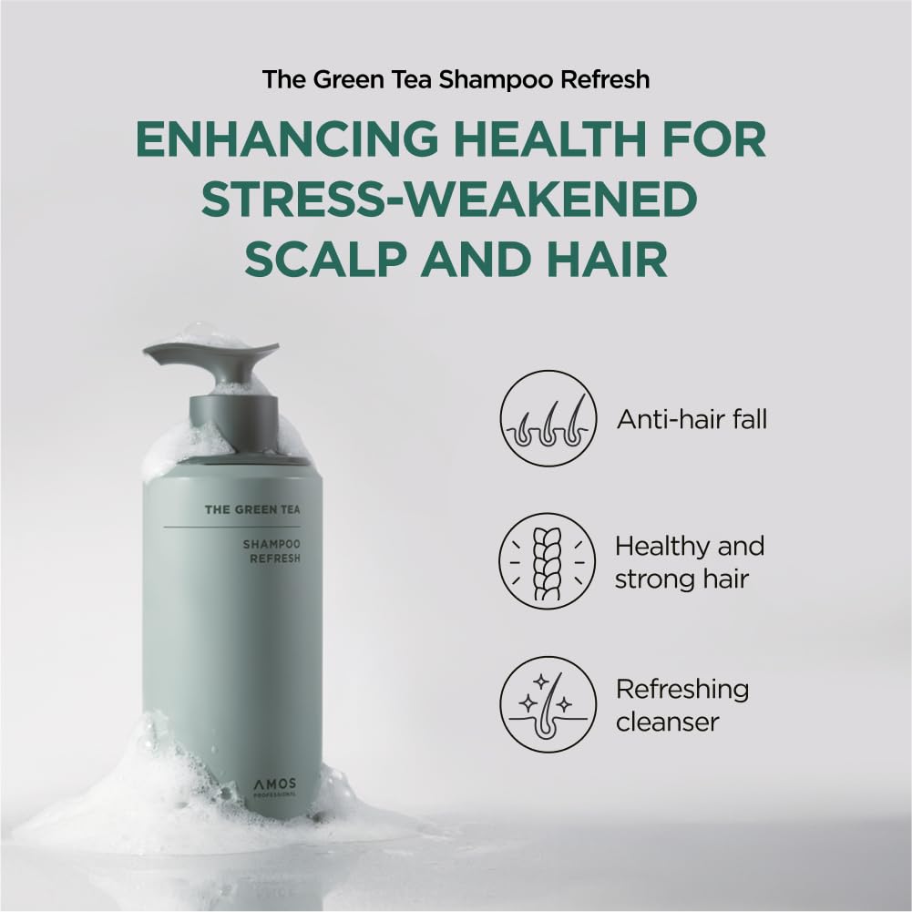 AMOS PROFESSIONAL Green Tea Shampoo Refresh for Thinning Hair | Korean No.1 Salon Brand for Oily Scalp, Deep Cleanse & Volume – 16.9 fl oz