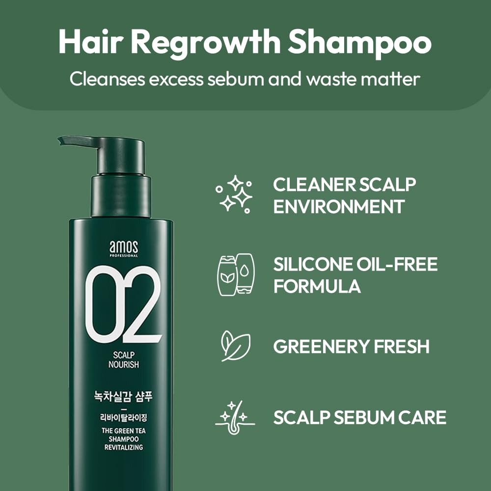 AMOS PROFESSIONAL The Green Tea Shampoo Refresh for Oily Scalp – 17.6oz (500g) | Silicone-Free Hair Growth Shampoo
