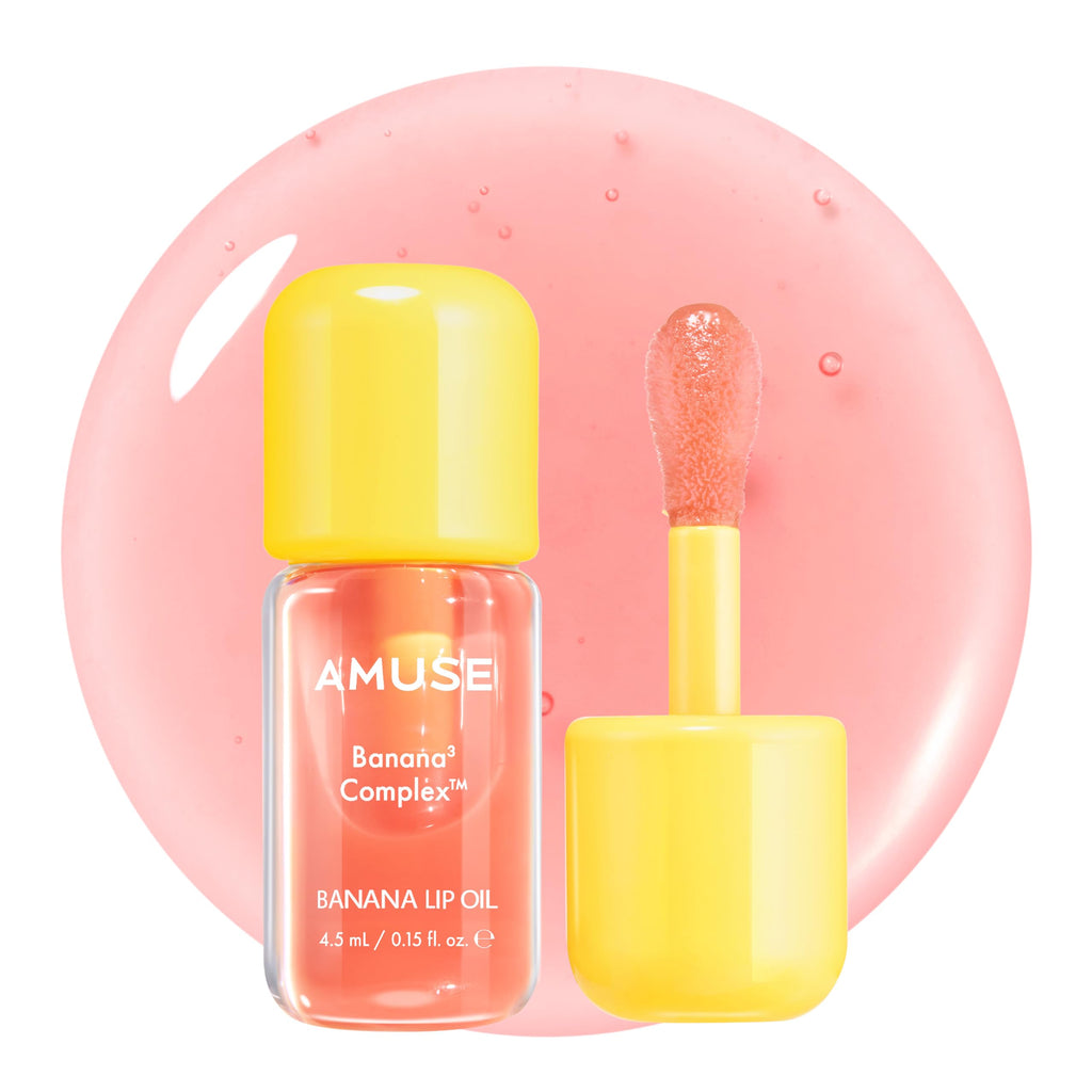 Amuse Seoul Banana Lip Oil (04 Juicy Peach) – Skincare-Infused Hydrating Vegan Lip Oil with Peptide & Rice-Based PDRN