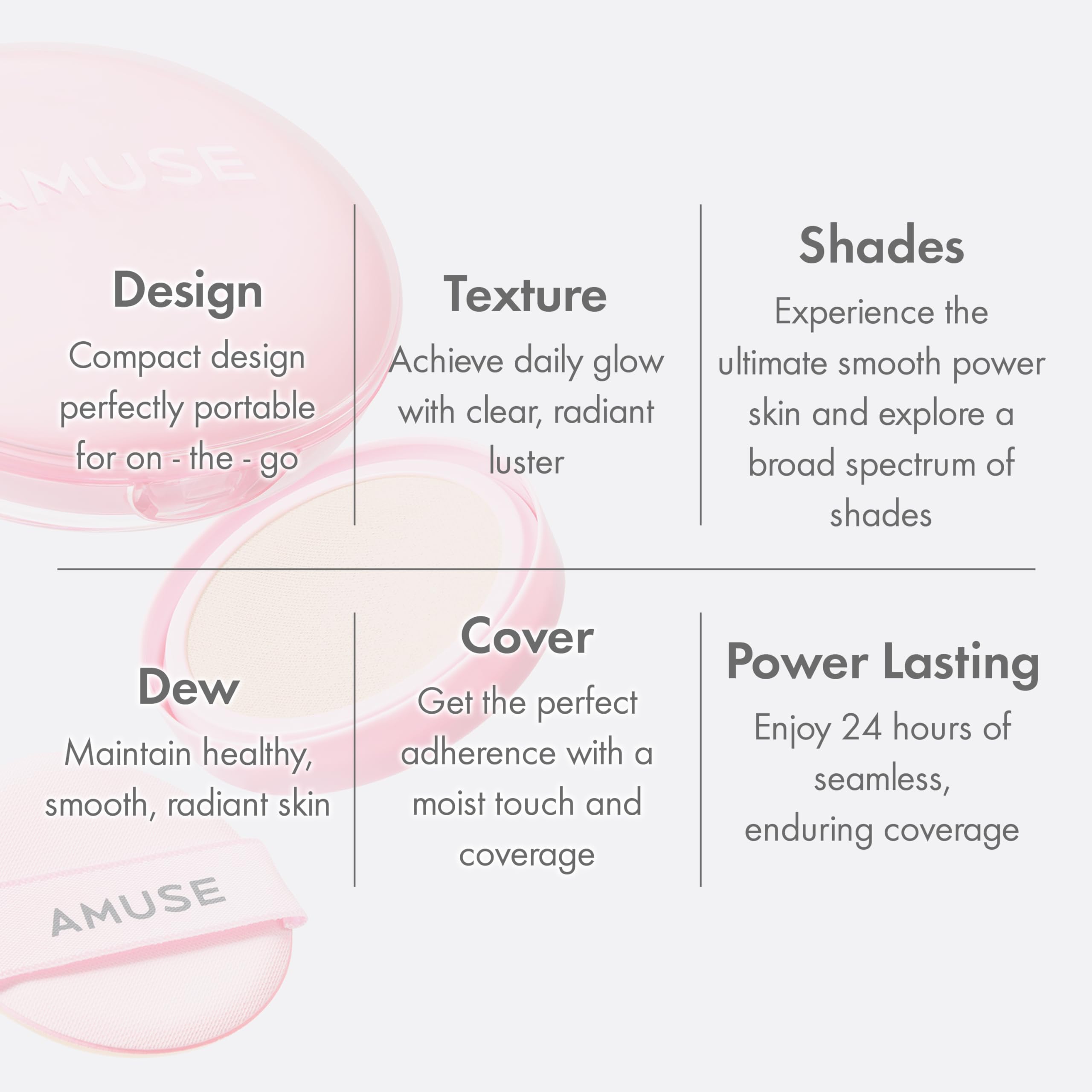 Amuse SEOUL Dew Power Vegan Cushion Foundation (01 PURE) – Dewy Glow, Long-Lasting Coverage, Clean Beauty