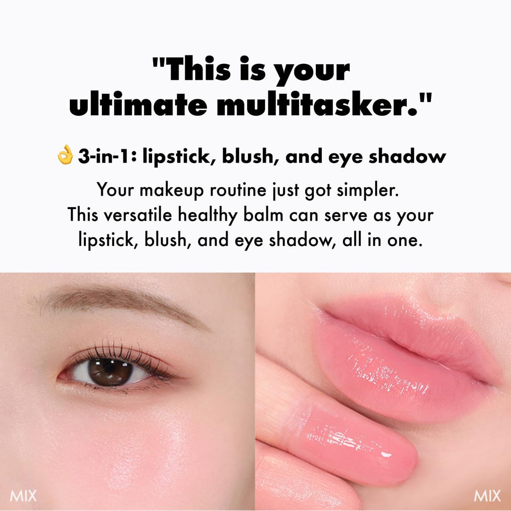 Amuse SEOUL Lips & Cheeks Healthy Balm 01 Boksoonga Balm | Moisturizing, Dewy Color | Vegan