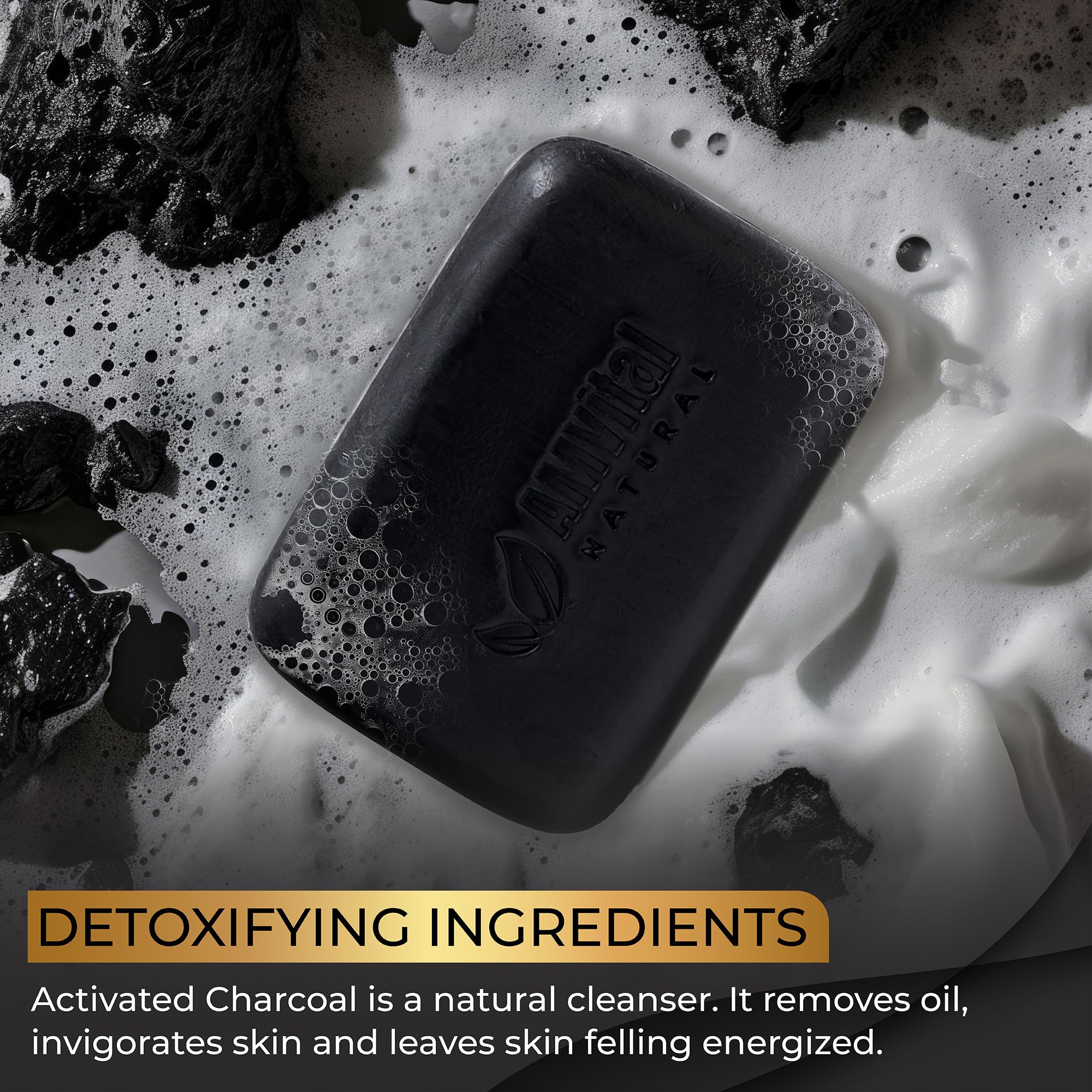 AMVital Natural Charcoal Soap Bar Set - 3-Pack | Plant-Based Face & Body Cleanser