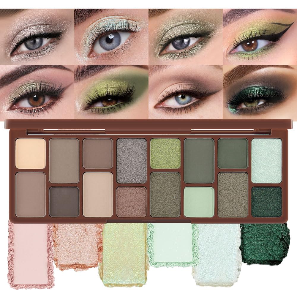 AMY'S DIARY 16-Color Nude & Green Eye Shadow Palette – Long-Wearing, Highly Pigmented, Waterproof