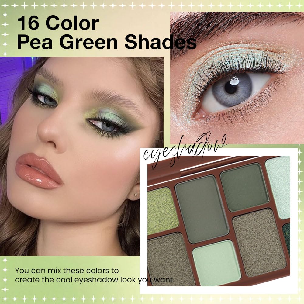 AMY'S DIARY 16-Color Nude & Green Eye Shadow Palette – Long-Wearing, Highly Pigmented, Waterproof