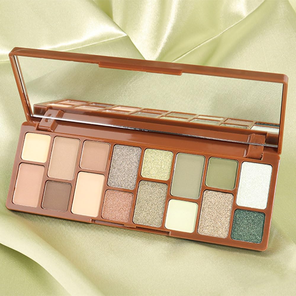 AMY'S DIARY 16-Color Nude & Green Eye Shadow Palette – Long-Wearing, Highly Pigmented, Waterproof