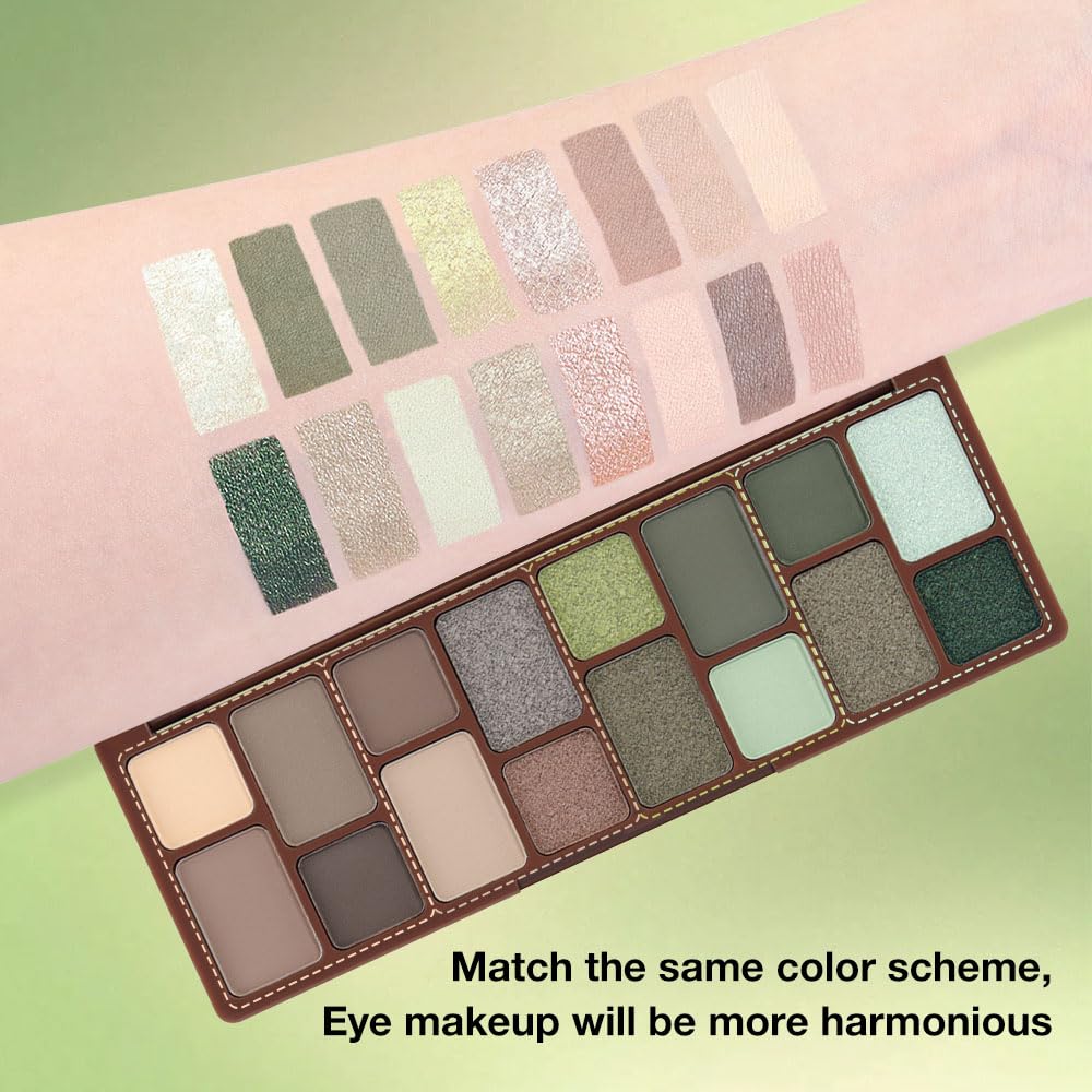 AMY'S DIARY 16-Color Nude & Green Eye Shadow Palette – Long-Wearing, Highly Pigmented, Waterproof