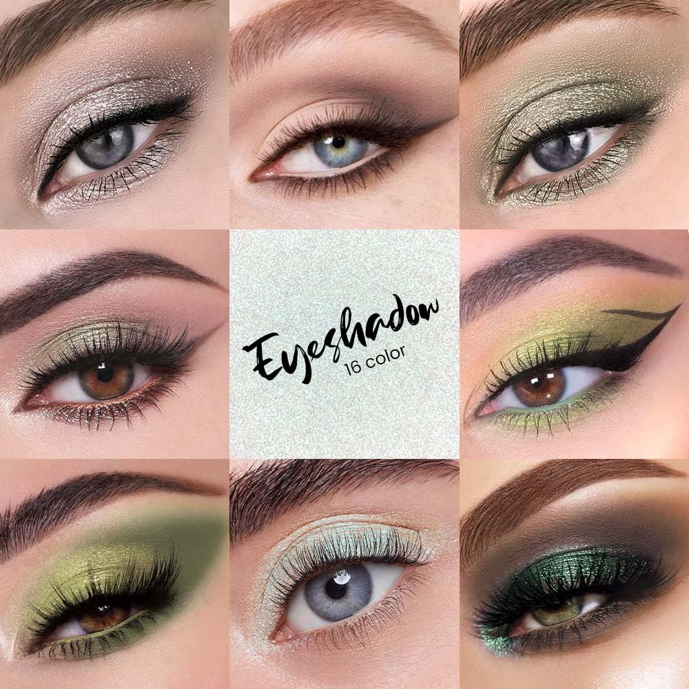 AMY'S DIARY 16-Color Nude & Green Eye Shadow Palette – Long-Wearing, Highly Pigmented, Waterproof