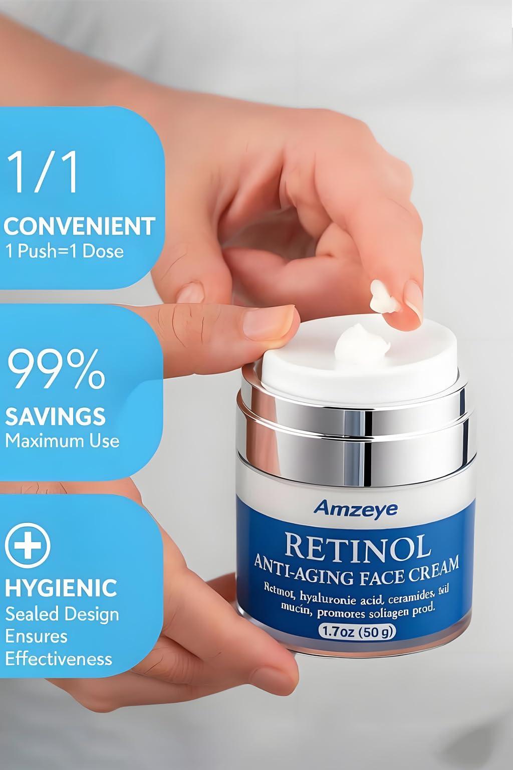 AMZEYE Retinol Face Cream | Anti-Aging Night Moisturizer with Hyaluronic Acid