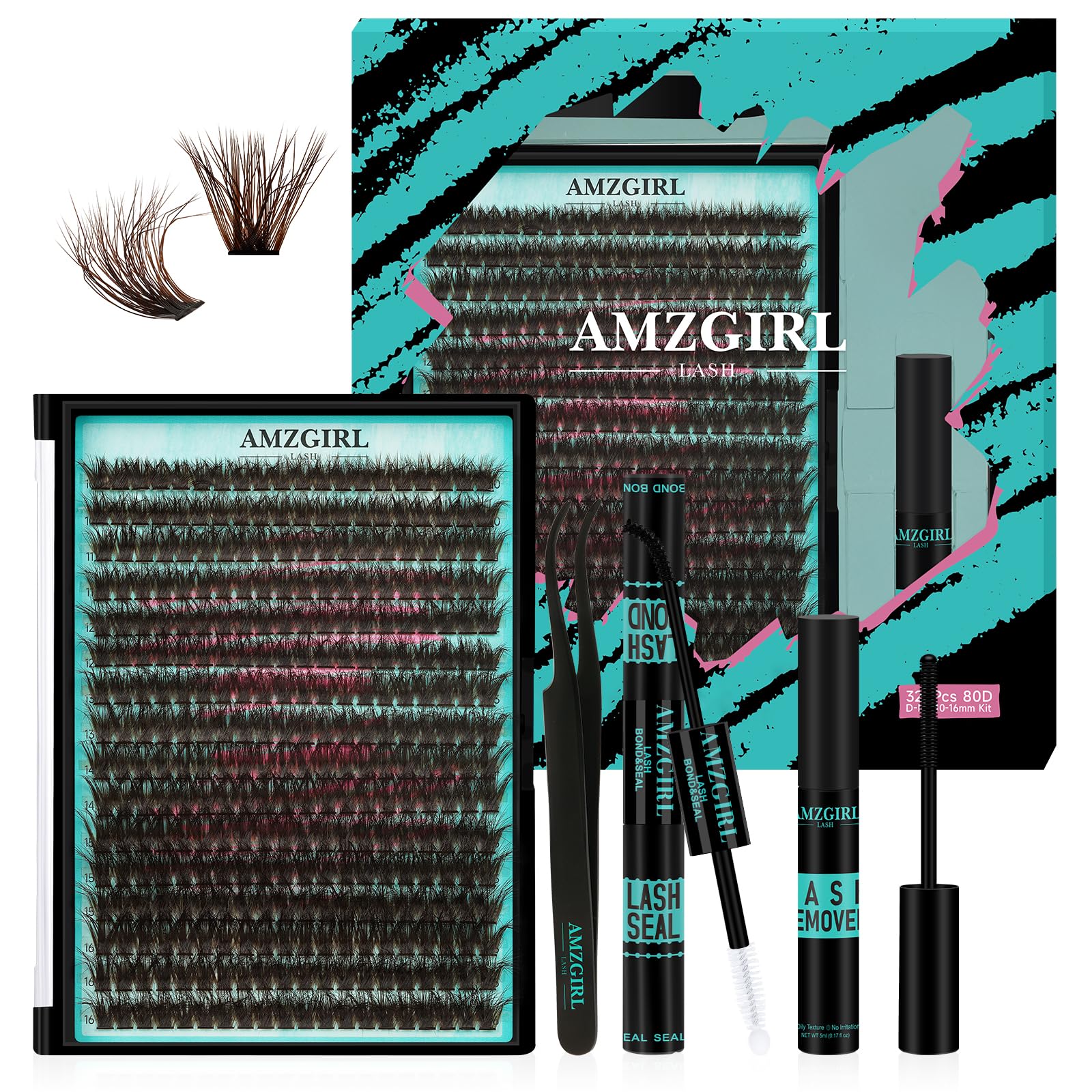 AMZGIRL LASH Brown Lash Clusters Kit — 320Pcs 80D DIY Lash Extensions at Home