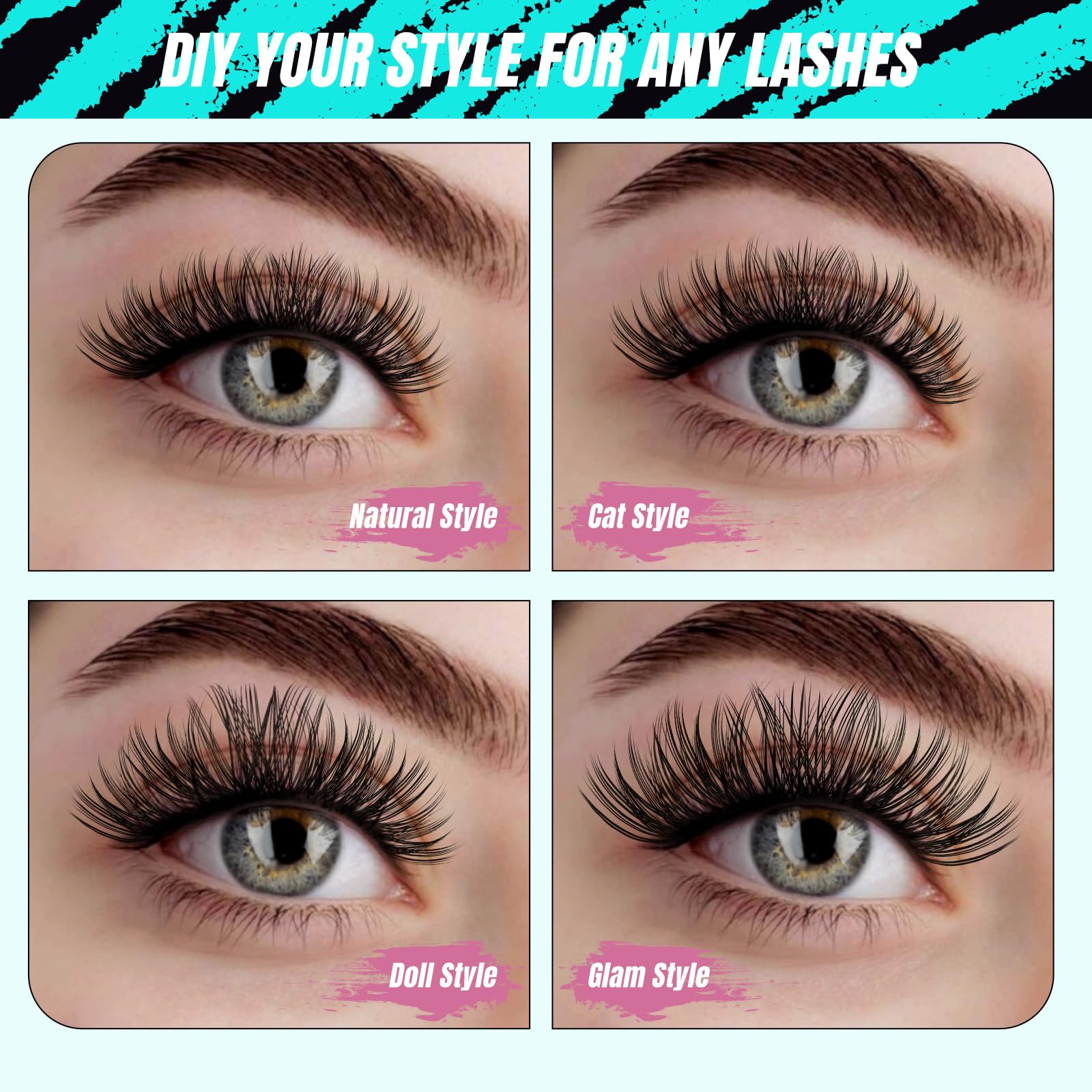AMZGIRL LASH Lash Clusters Kit 144Pcs Midnight with Bond & Seal