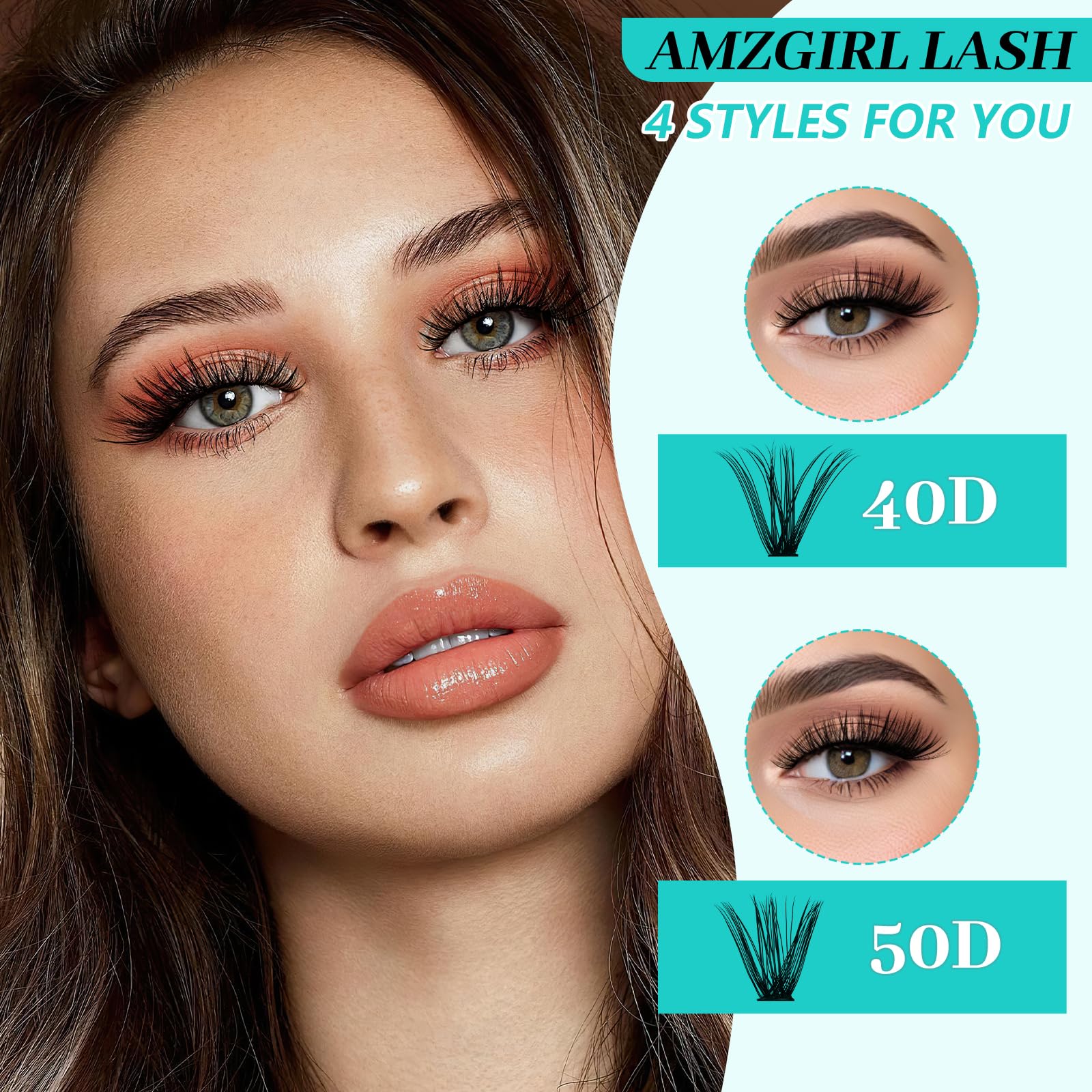 AMZGIRL LASH Lash Clusters Kit 640Pcs | DIY Lash Extensions 40D/50D 9-16mm