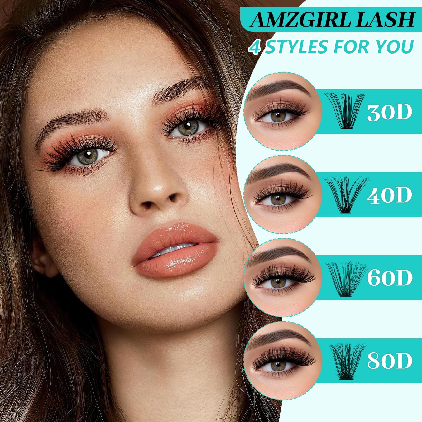 AMZGIRL LASH Lash Clusters Kit 640Pcs – DIY Extensions with Bond, Seal, Remover, Tools (30D–80D)