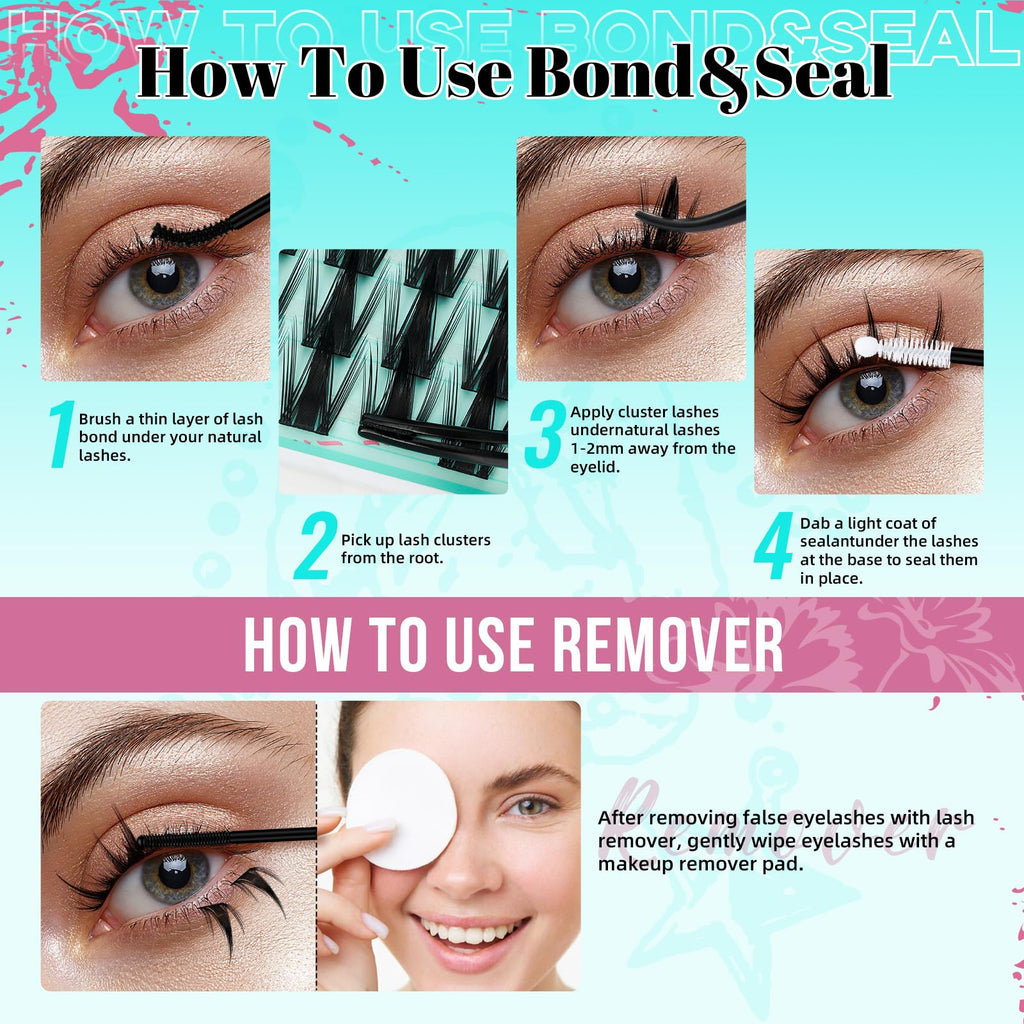 AMZGIRL LASH Lash Clusters Kit 160PCS: Manga Look with Bond, Seal, Remover & Applicator