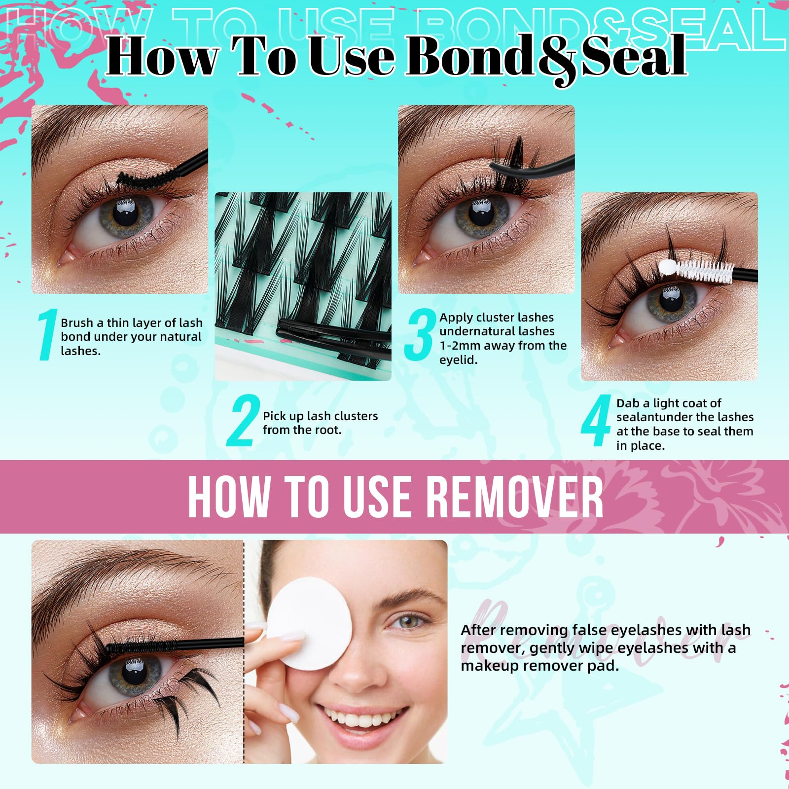 AMZGIRL LASH Lash Clusters Kit 160PCS: Manga Look with Bond, Seal, Remover & Applicator
