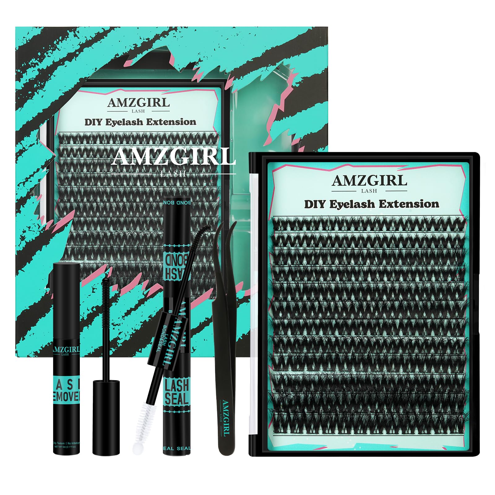 AMZGIRL LASH 3D Cluster Kit – 144pcs D-Curl Lashes with Bond & Seal