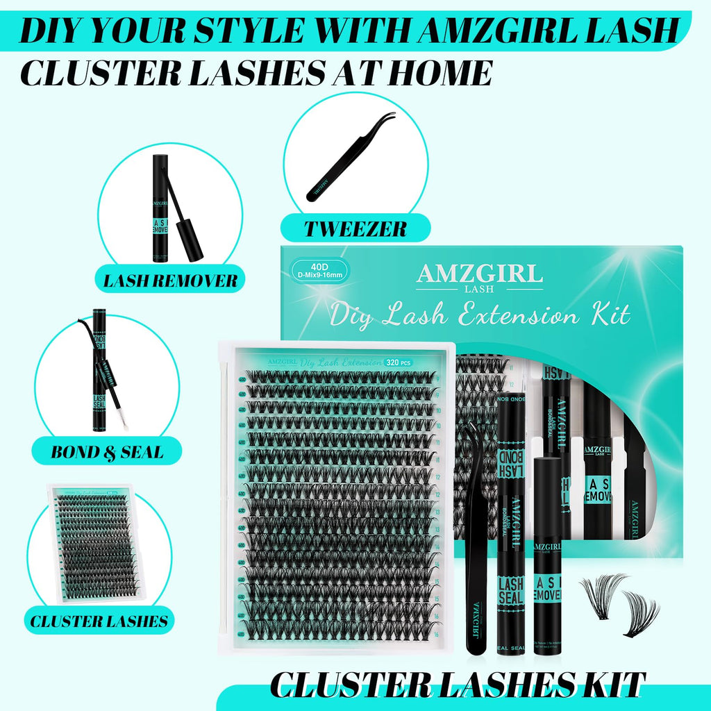 AMZGIRL LASH Lash Clusters Kit 320Pcs • 40D DIY Lash Extension Kit