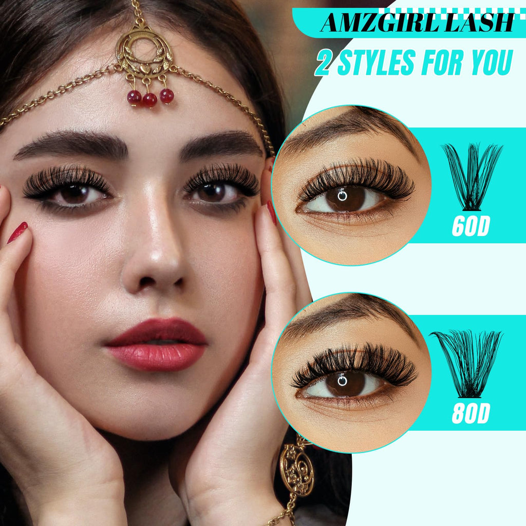 AMZGIRL LASH Lash Clusters Kit 280Pcs – DIY Eyelash Extensions 60D/80D, Bond & Seal, Remover, Applicator