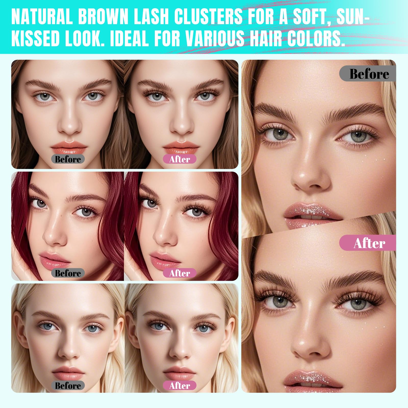 AMZGIRL LASH Brown Lash Clusters Kit — 320Pcs 80D DIY Lash Extensions at Home