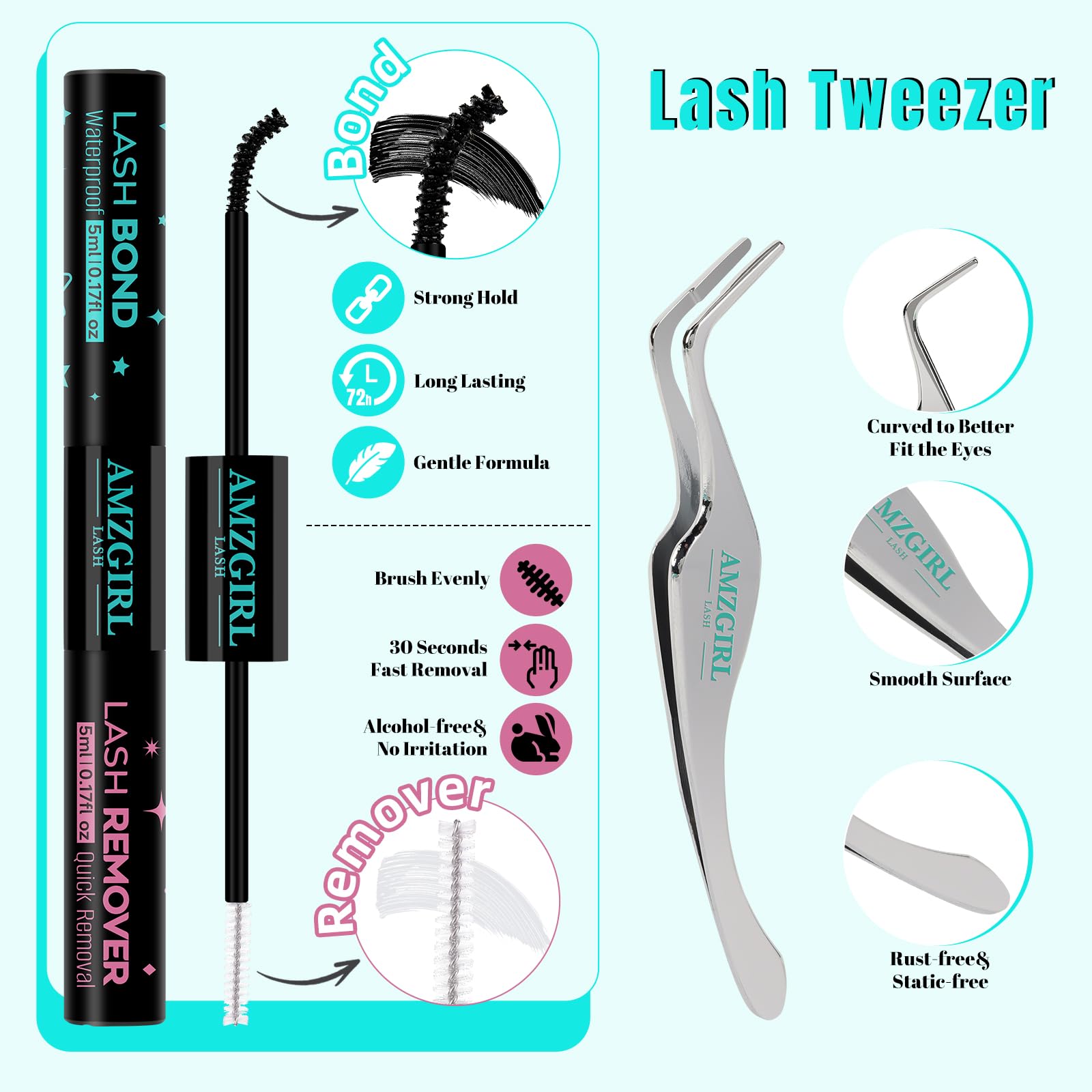 AMZGIRL LASH Lash Extension Kit 200Pcs – DIY Clusters 9-16mm with Bond & Remover