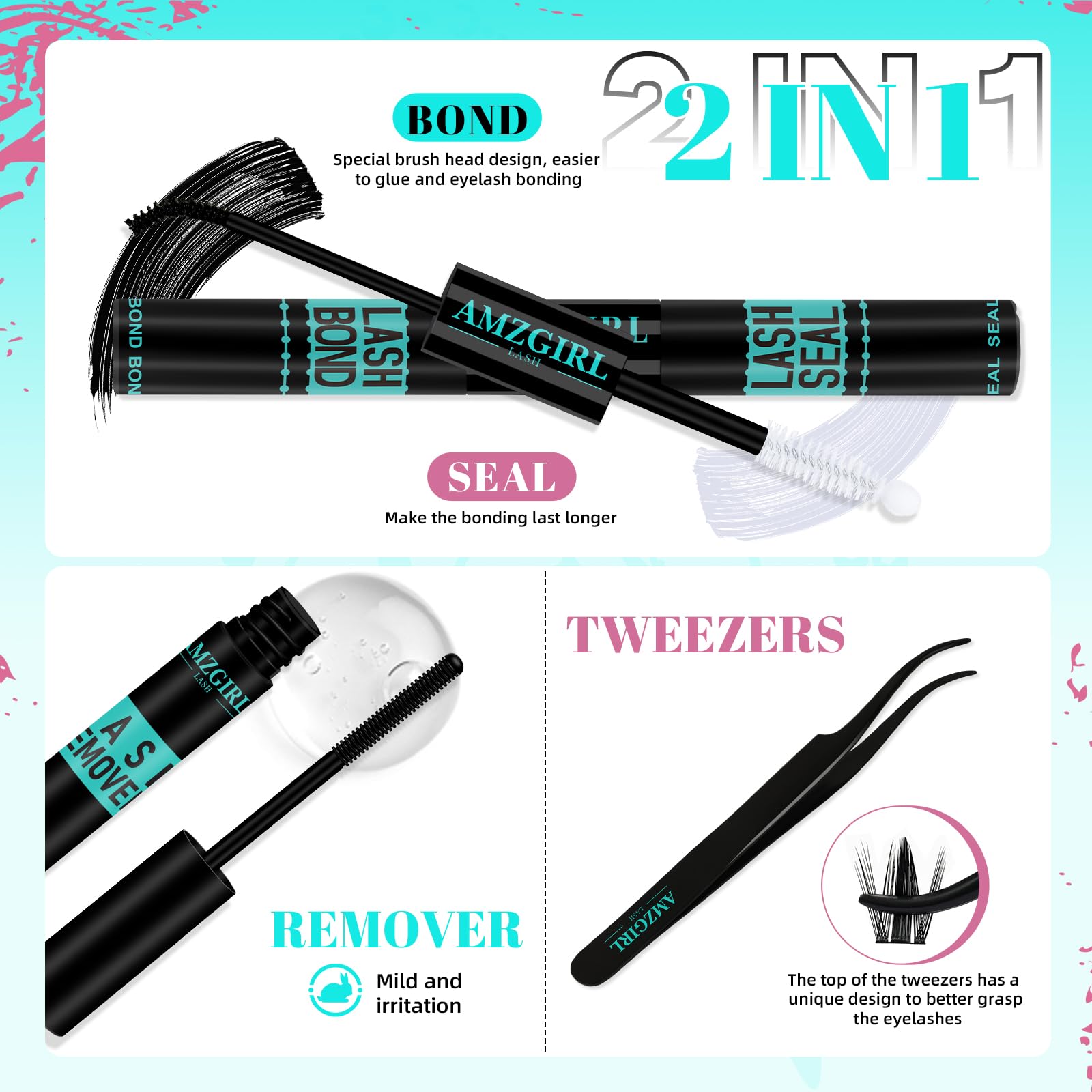 AMZGIRL LASH Lash Clusters Kit 160PCS: Manga Look with Bond, Seal, Remover & Applicator